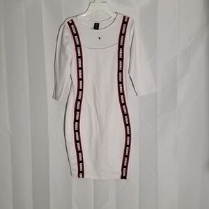 White REDFOX Bodycon Dress with Black and Red Accents (Hrtbrkr) Logo. Size M.